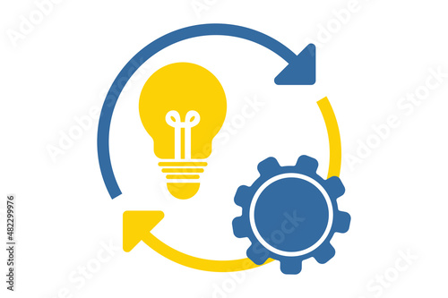 A bulb with gear and circulating arrows, concept of creative cycle thin icon on white background for website, application, printing, document, poster design, etc. vector EPS10