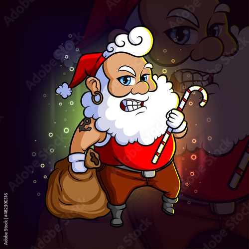 The thief santa stealing the money esport mascot design