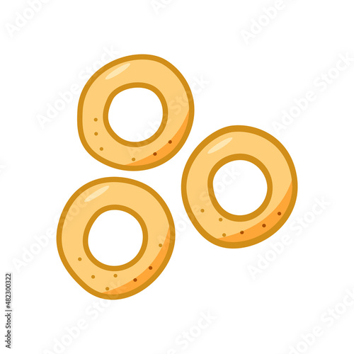 Bagels with poppies. Vector doodle illustration of dry bublik, traditional Russian cookies.