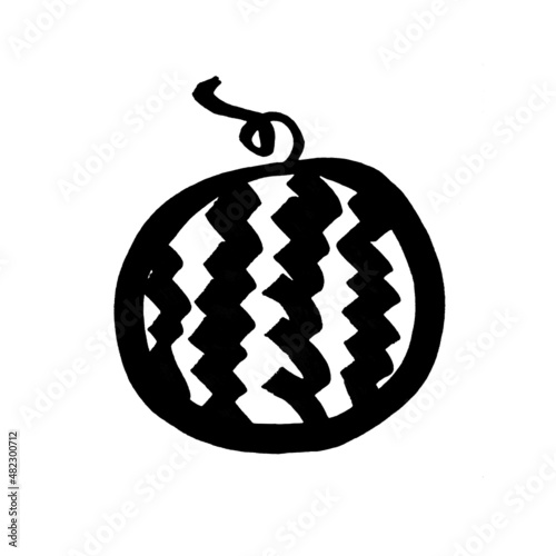 Summer watermelon line marker stroke pattern watercolor black white