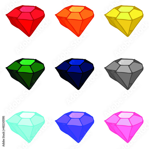 Hand drawn crystals set. Geometric gems diamonds vector illustrations collection. Colorful shard of glass/piece of gold. For geology, jewelry store, decoration, game, web.