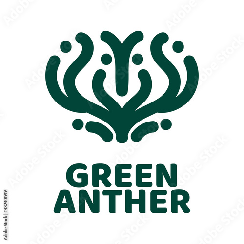 Green anther flower nature logo concept design illustration