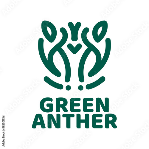 Green anther flower nature logo concept design illustration