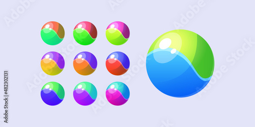 Beach balls, set of kids beachball for outdoor games. Colorful toys, rubber inflatable spheres, bouncy balloons for summer recreational activities and children playing, Cartoon vector illustration