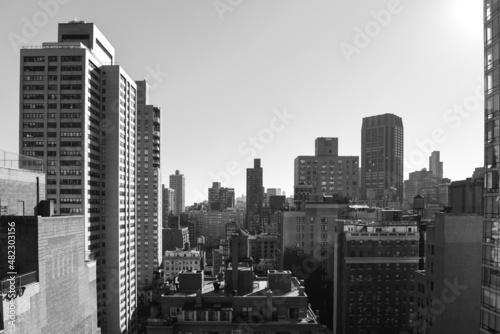 Skyscraper buildings from Manhattan  New York  photographed from above in black and white