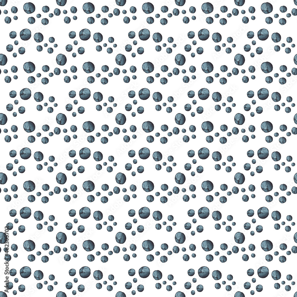 Seamless abstract pattern of blue dots or spots on white. Hand-drawn, Decorative