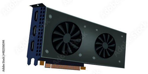Graphic card, computer graphics processing unit, GPU isolated Premium Vector, Rendering card.