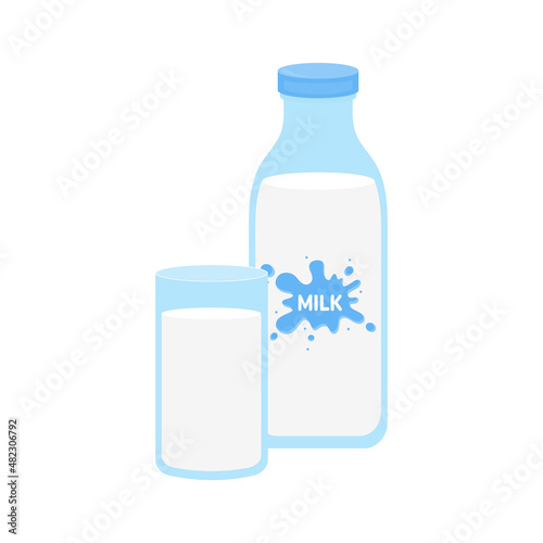 milk packing, glass of milk on white,dairy products background. Icon,Vector,illustration cartoon style.