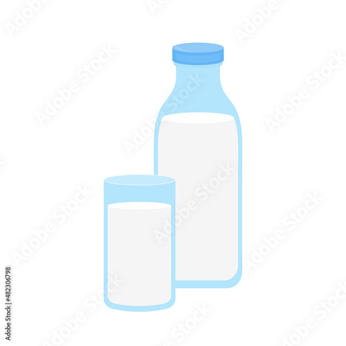milk packing, glass of milk on white,dairy products background. Icon,Vector,illustration cartoon style.