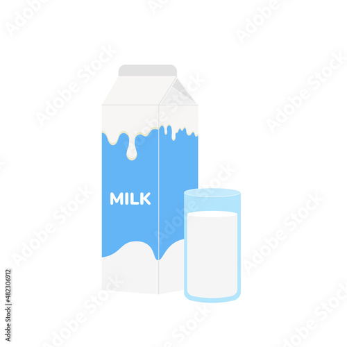 milk packing, glass of milk on white,dairy products background. Icon,Vector,illustration cartoon style.