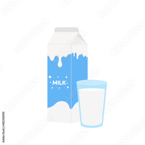 milk packing, glass of milk on white,dairy products background. Icon,Vector,illustration cartoon style.
