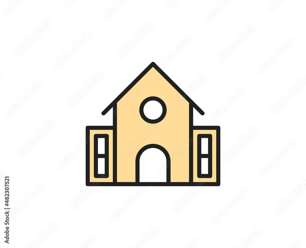 School building line icon. High quality outline symbol for web design or mobile app. Thin line sign for design logo. Color outline pictogram on white background
