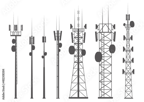 Fototapeta Transmission cellular towers silhouette