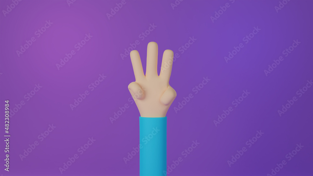 Fototapeta premium 3d hand gesture isolated in purple background, 3d rendering