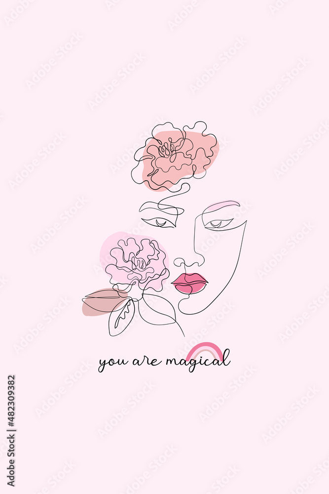 You are magical postcard or print for t-shirt. Beautiful print for valentine's day with woman face