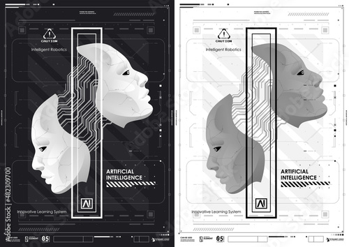 Cyberpunk futuristic poster. Tech Abstract poster template with HUD elements.