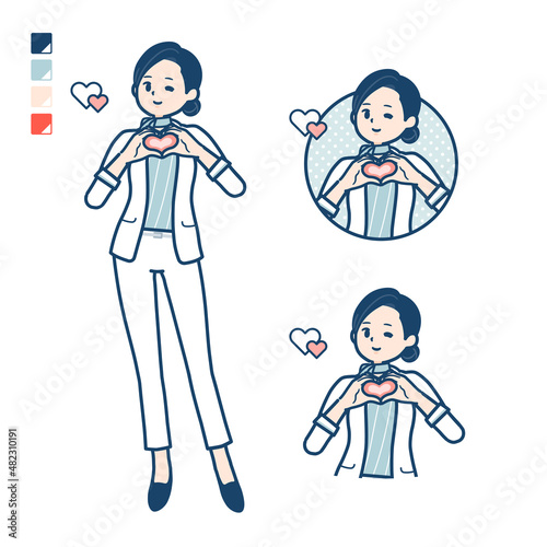 ビューティーアドバイザー女性が手でハートマークを作っているイラスト