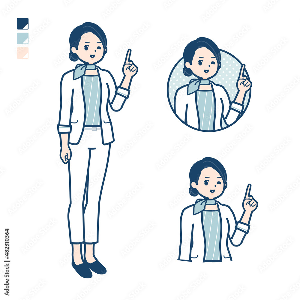 ビューティーアドバイザー女性が指差ししているイラスト ビューティーアドバイザー女性が指差ししているイラスト