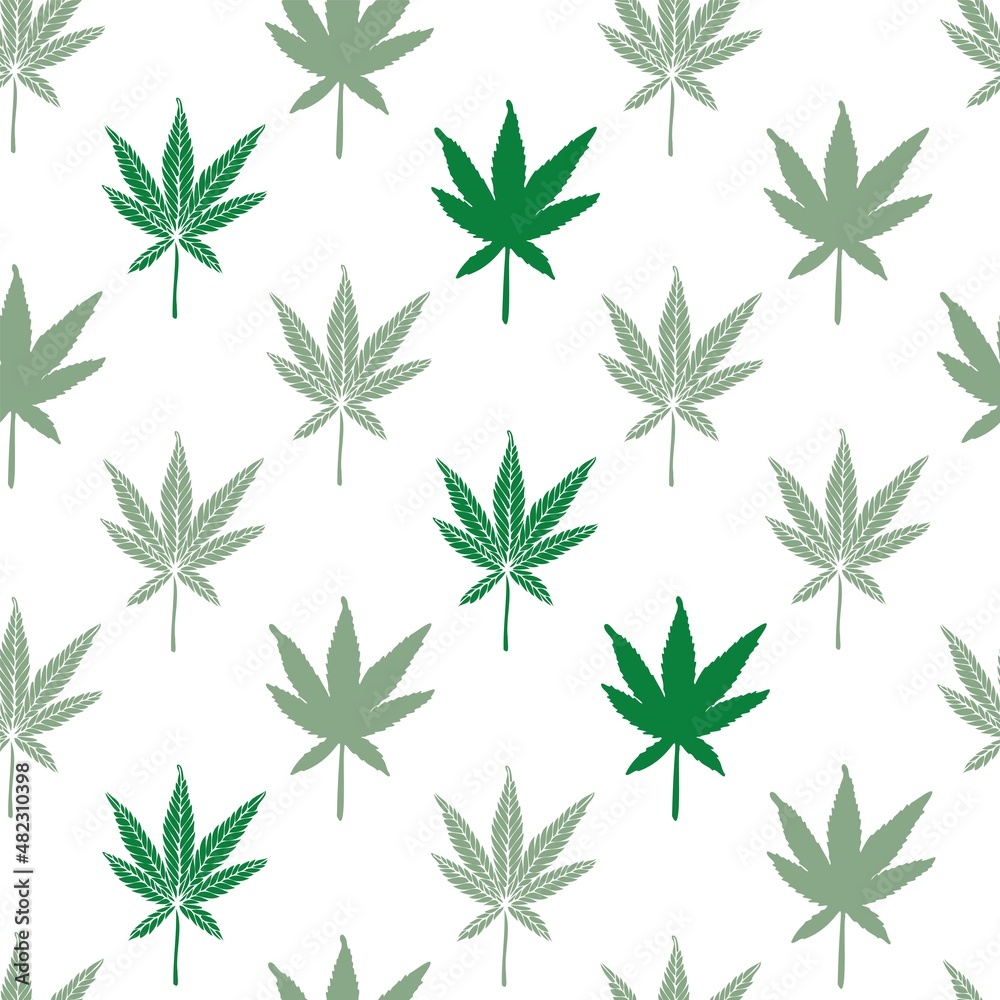 Art & Illustration, Marijuana leaf seamless pattern, hand drawing vector illustration.