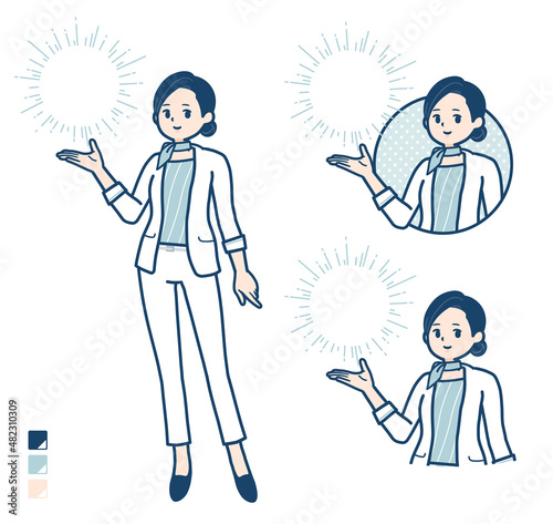 ビューティーアドバイザー女性が光を操っているイラスト