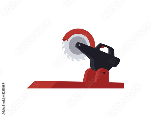 Abrasive saw electrical equipment for wood cutting, flat vector illustration isolated on white background.