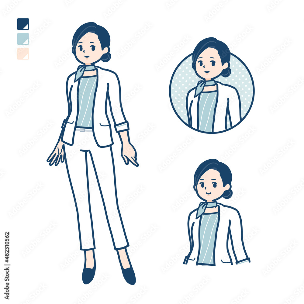 ビューティーアドバイザー女性がリラックスしているイラスト