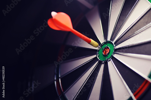 Darts. The dart for playing in the game board is stuck. Hit sector in darts. The concept of a successful strategy. photo