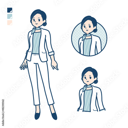 ビューティーアドバイザー女性がリラックスしているイラスト