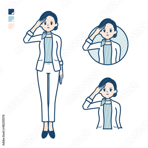 ビューティーアドバイザー女性が敬礼しているイラスト