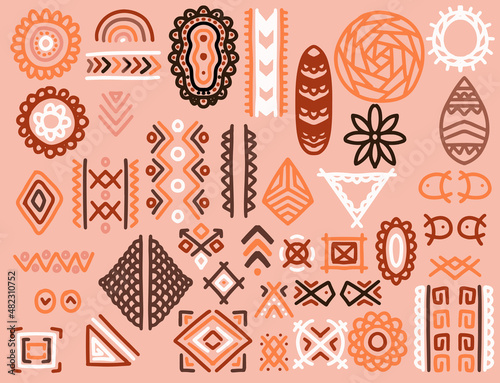 Hand drawn ethnic tribal el...