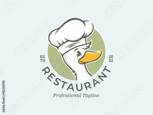 Duck with Chef Hat Cartoon Badge Logo Template