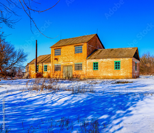 Rural brick mlyn on the outskirts of the village of Ukraine