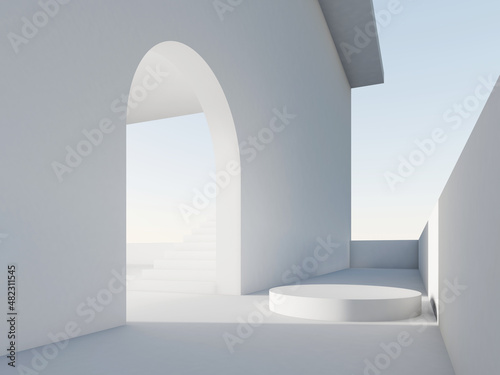 Abstract white interior background with arch doorway, 3 d