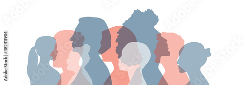 People of different ethnicities stand side by side together. Flat vector illustration.