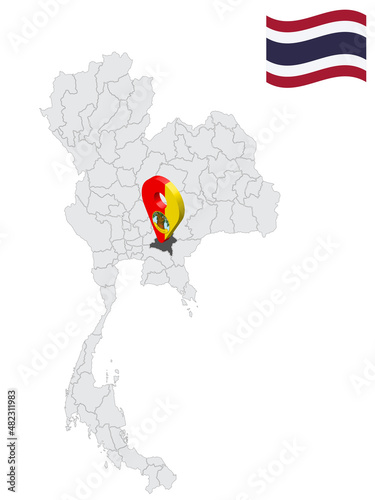 Location of  Prachinburi Province on map Thailand. 3d Prachinburi flag map marker location pin. Quality map with Provinces of  Thailand for your web site design, app, UI. EPS10. photo