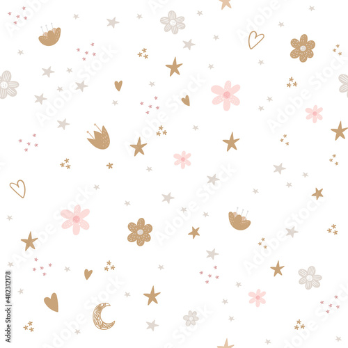 Seamless pattern with cute flowers. vector background