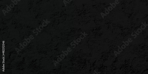 Scary dark wall background, Horror low light black concrete cement texture for background, Artistic banner, texture and grunge graphic design. Free copy space.