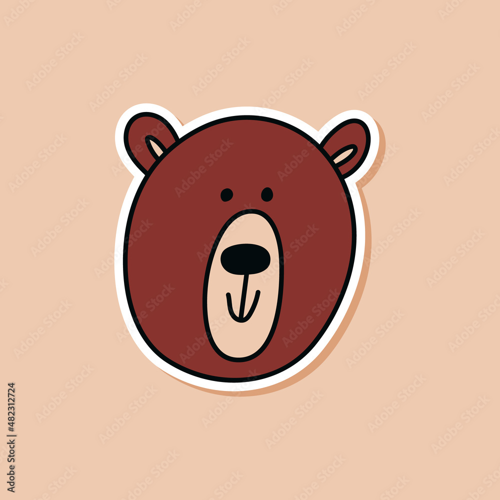 Drawn sticker of cute bear doodle. Wild beast head sticker isolated. Vector illustration of animal nature. Drawn sticker of cute bear doodle. Wild beast head sticker isolated. Vector illustration of animal nature.