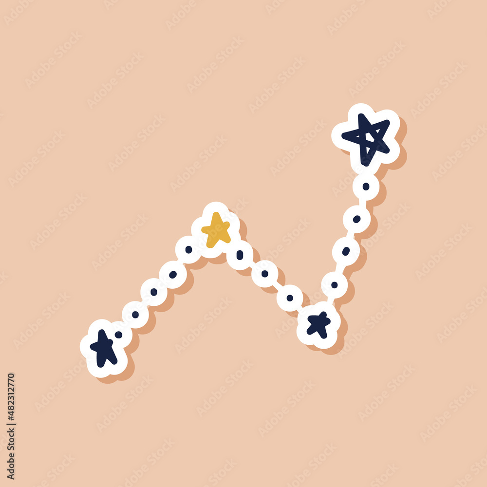 Drawn constellation doodle sticker. Isolated sticker of cartoon stars. Vector celestial illustration.