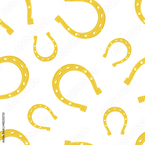 Golden horseshoe vector seamless pattern