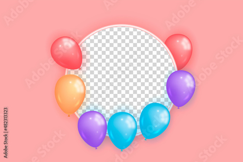 Canvas Print Beautiful happy birthday card with balloons and photo frame