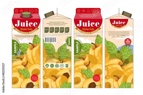 Apricot natural organic juice carton package mockup design. Drink product pack template