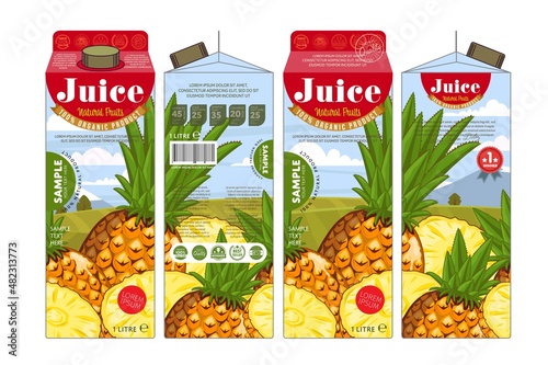 Pineapple fruit juice drink pack design mockup template. Advertising, identity and branding