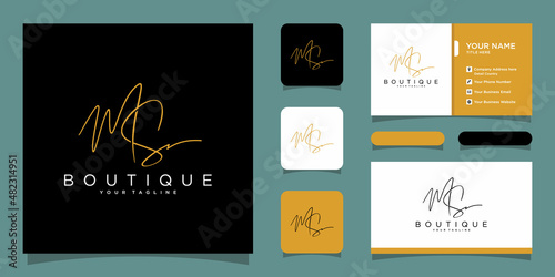 Foto MS Initial handwriting logo vector with business card design template
