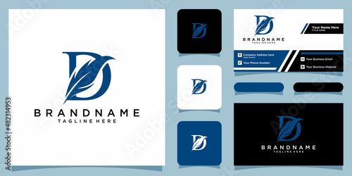 Initial letter D logo with luxury feather design template