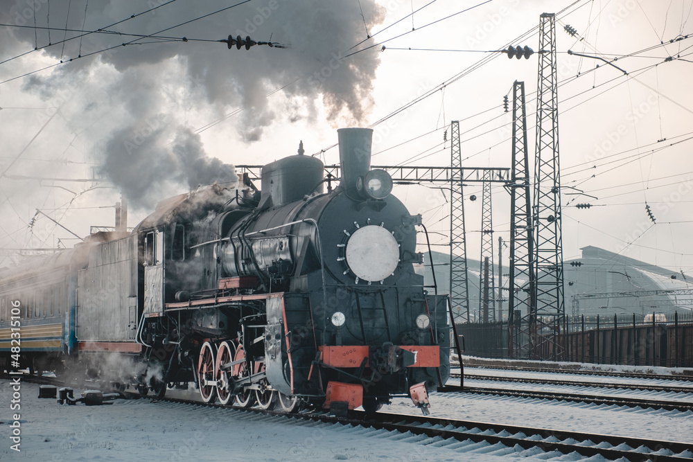Fototapeta premium old retro steam train close up