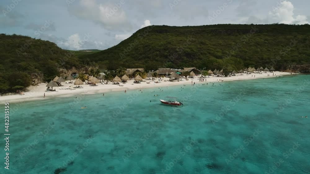 low altitude drone shot at the caribbean beach of the Kenepa in Curacao low altitude drone shot at the caribbean beach of the Kenepa in Curacao