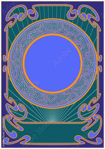 Psychedelic Art Nouveau Frame, Background. 1900s - 1920s Decorative Ornament, 1960s Psychedelic Colors