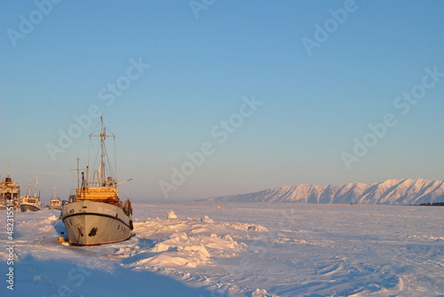Photos A ship on the ice of Lake Baikal