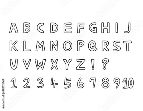 手書き風のアルファベット　ベクターイラスト　大文字　数字